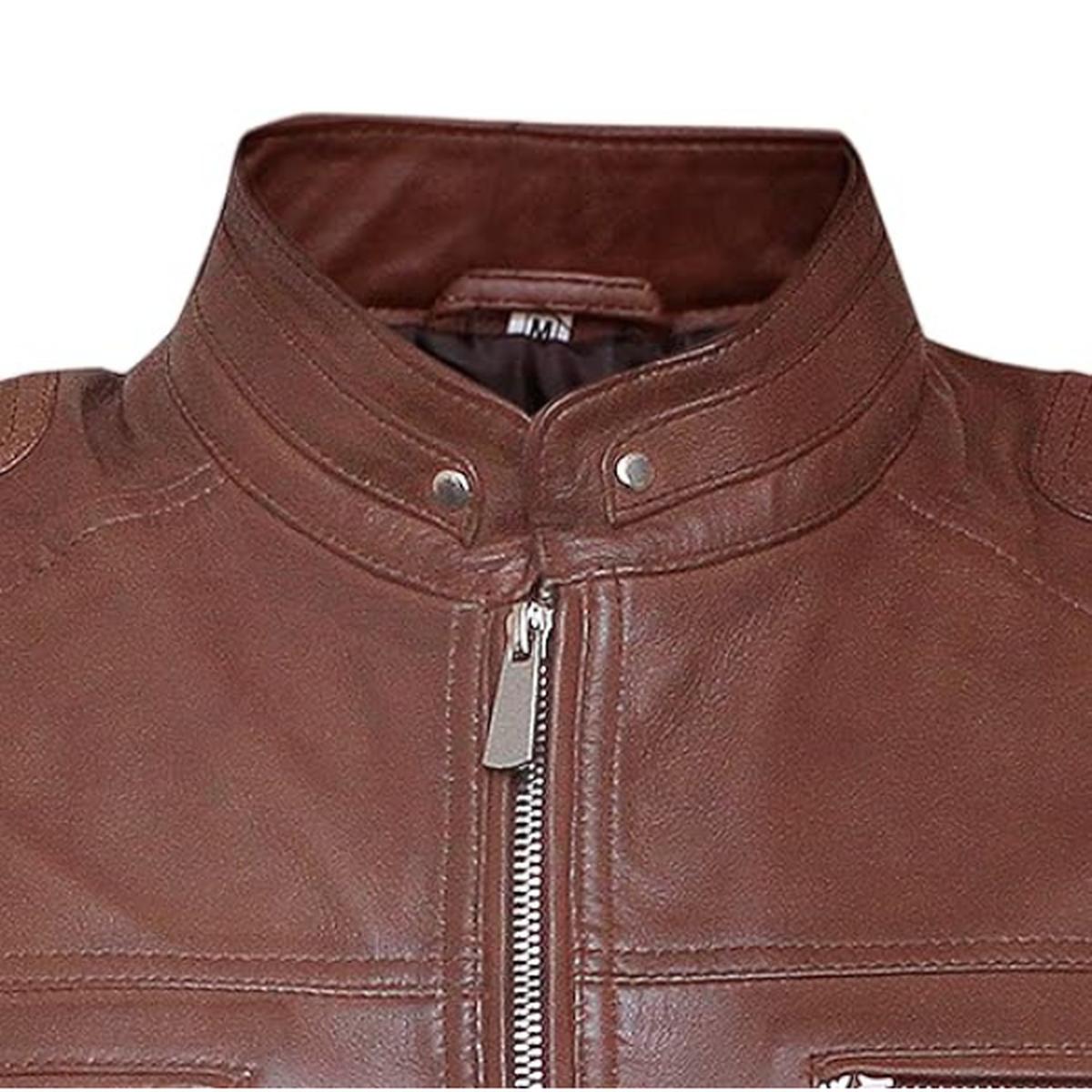Giacca in pelle da uomo stile Café Racer marrone scuro