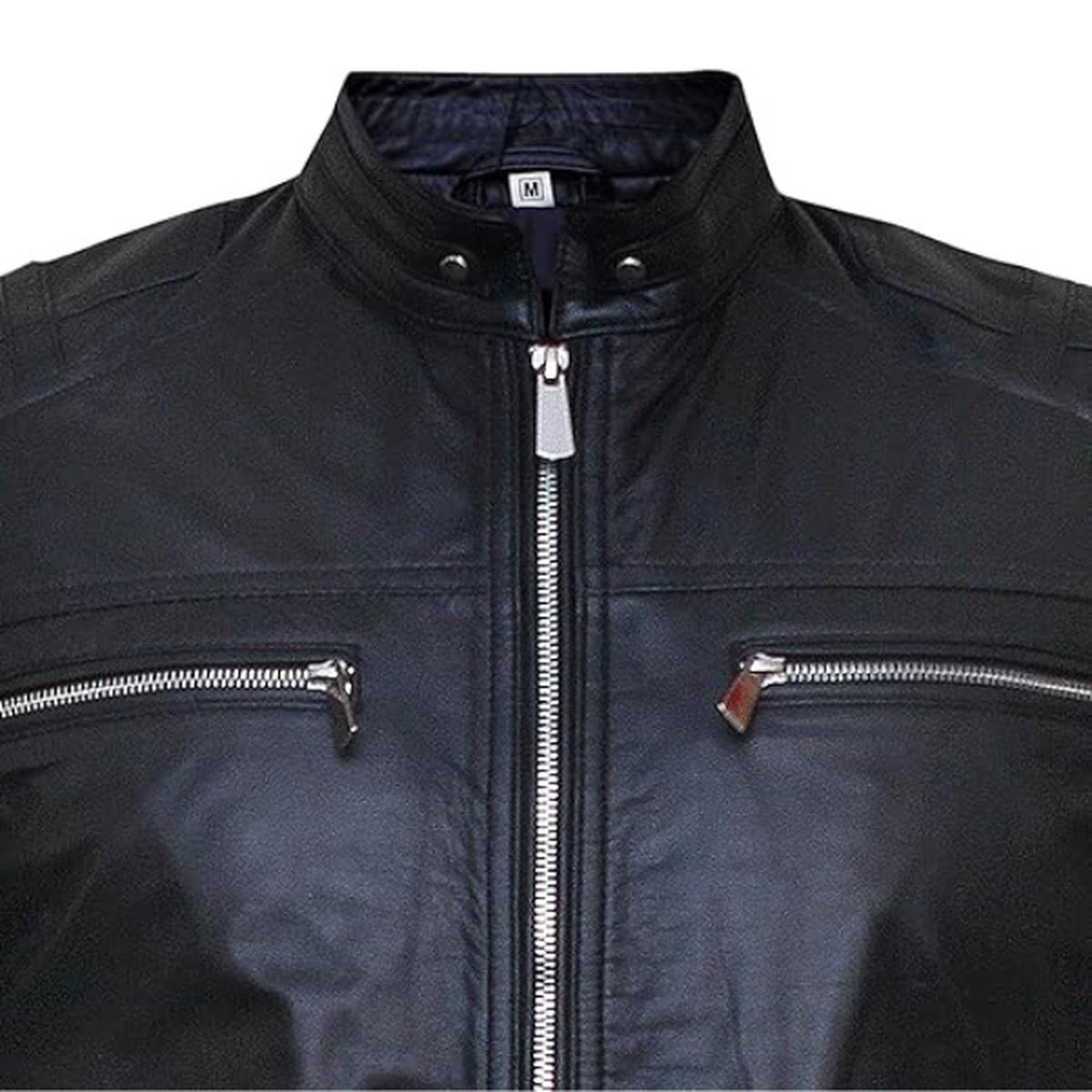 Giacca in pelle nera da uomo Cafe Racer
