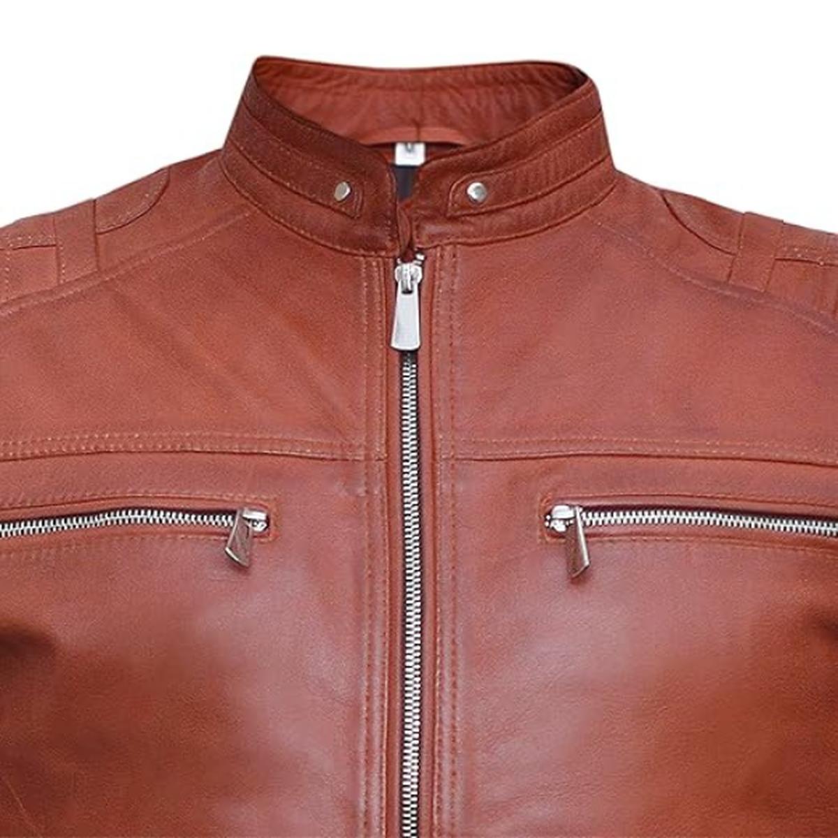 Giacca in pelle marrone da uomo in stile Café Racer