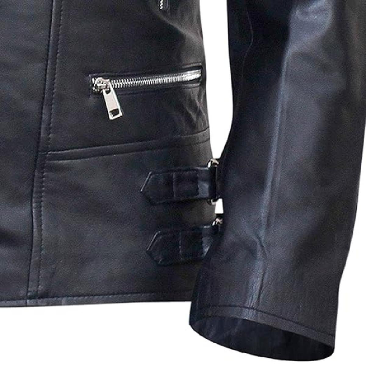 Giacca in pelle Brando con cerniera incrociata da uomo