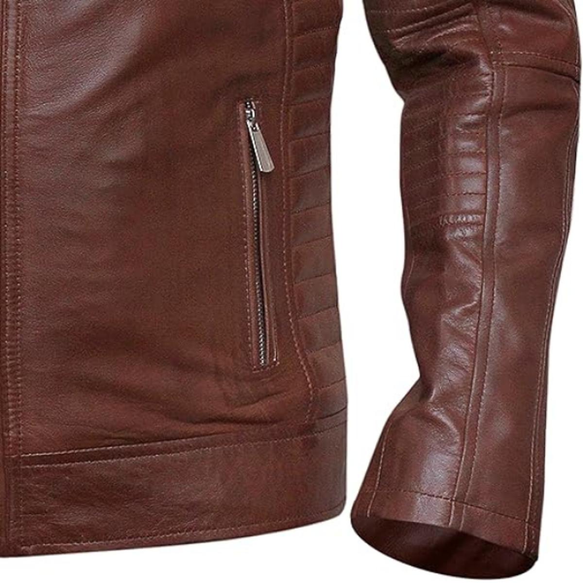 Giacca in pelle da uomo stile Café Racer marrone scuro
