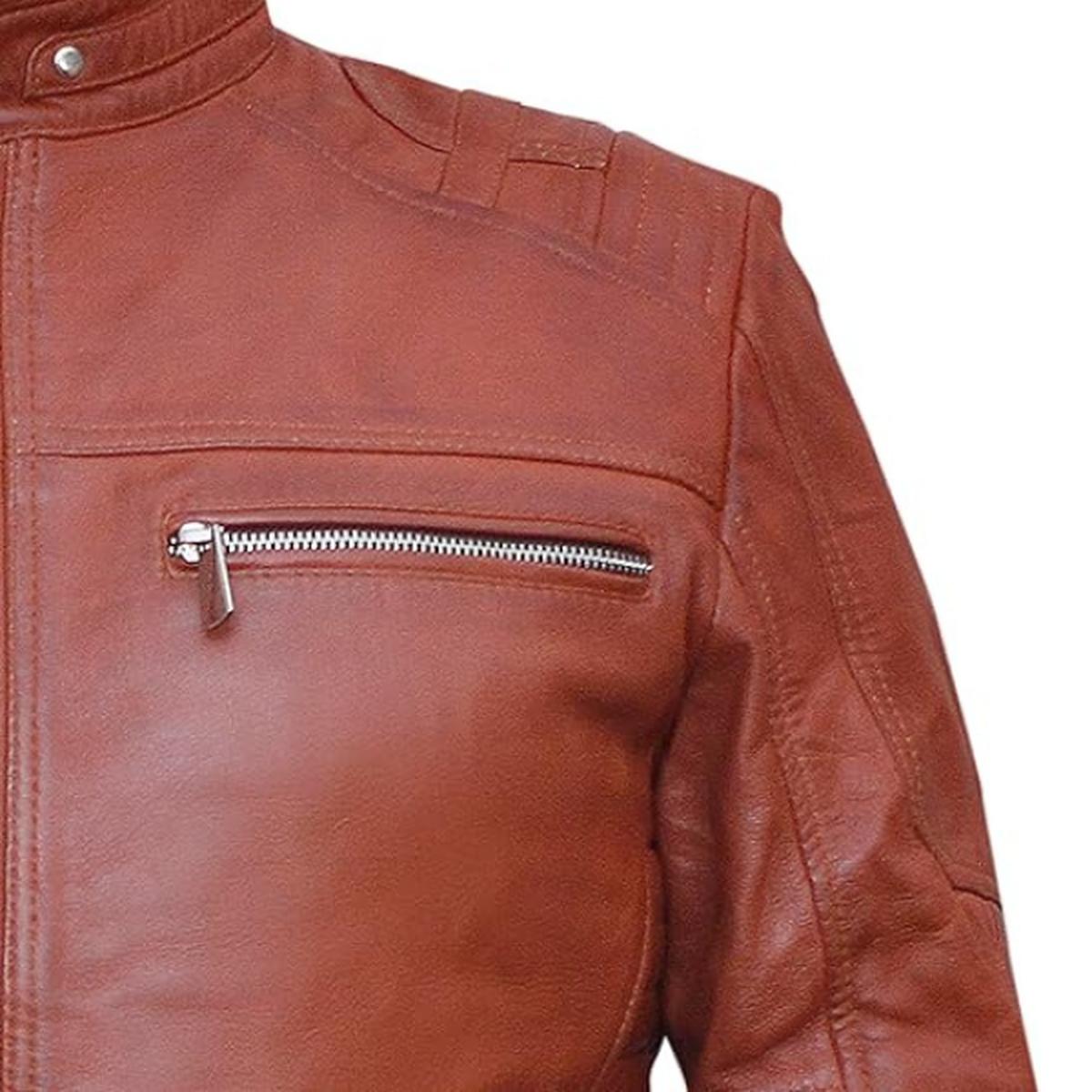 Giacca in pelle marrone da uomo in stile Café Racer