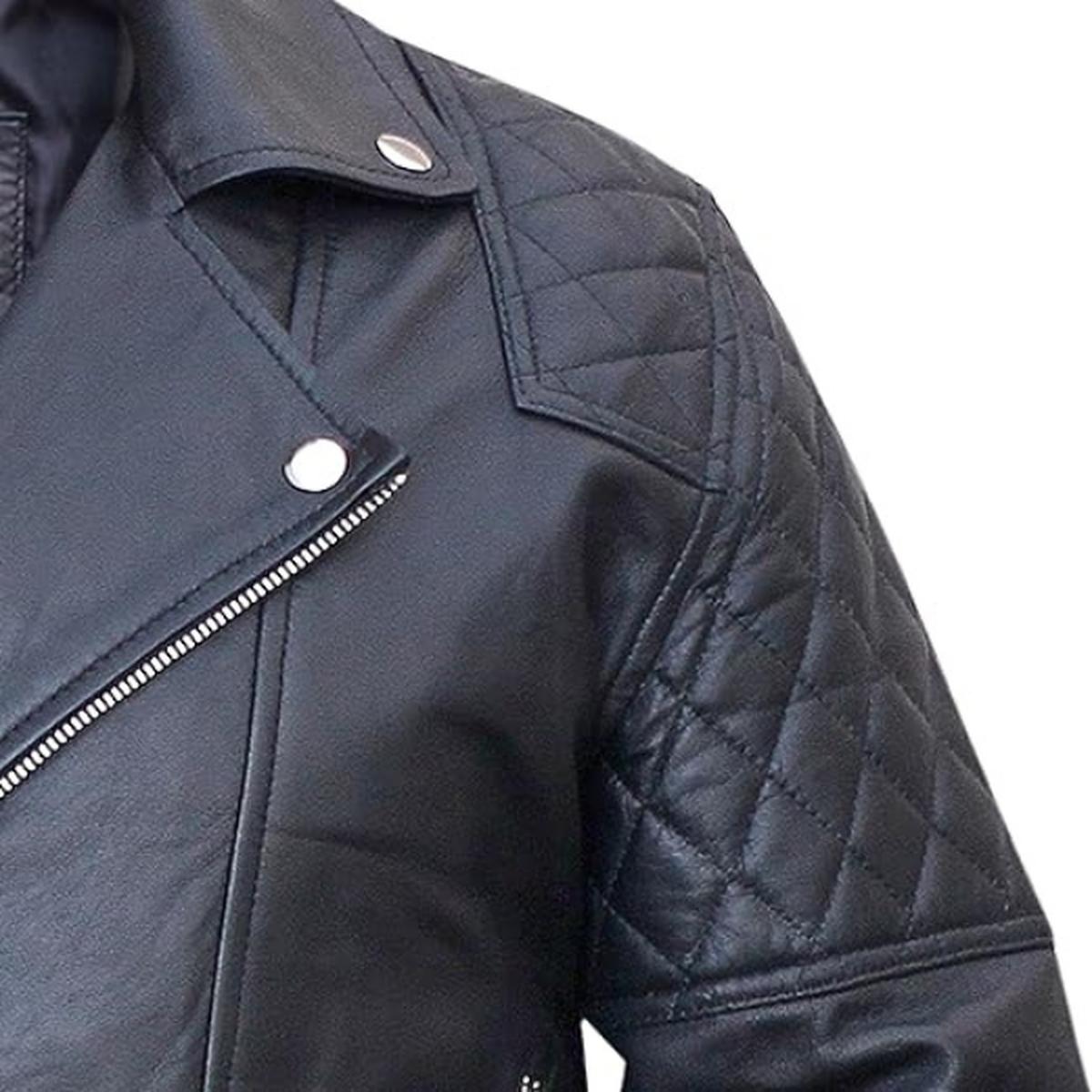 Giacca in pelle Brando con cerniera incrociata da uomo