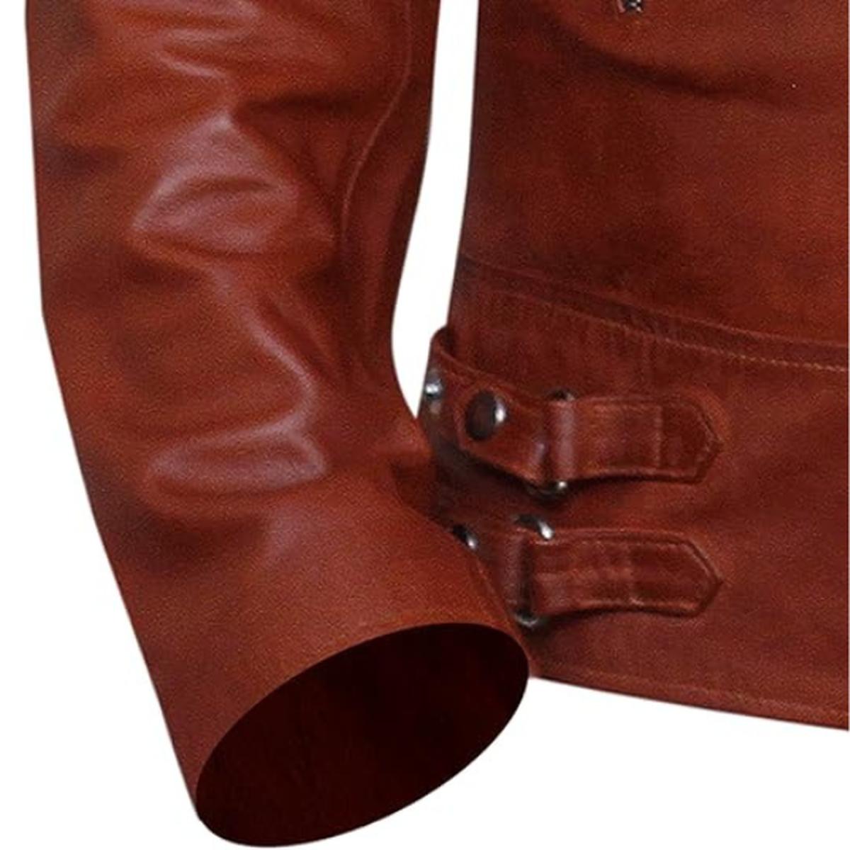 Giacca in pelle di agnello marrone da uomo