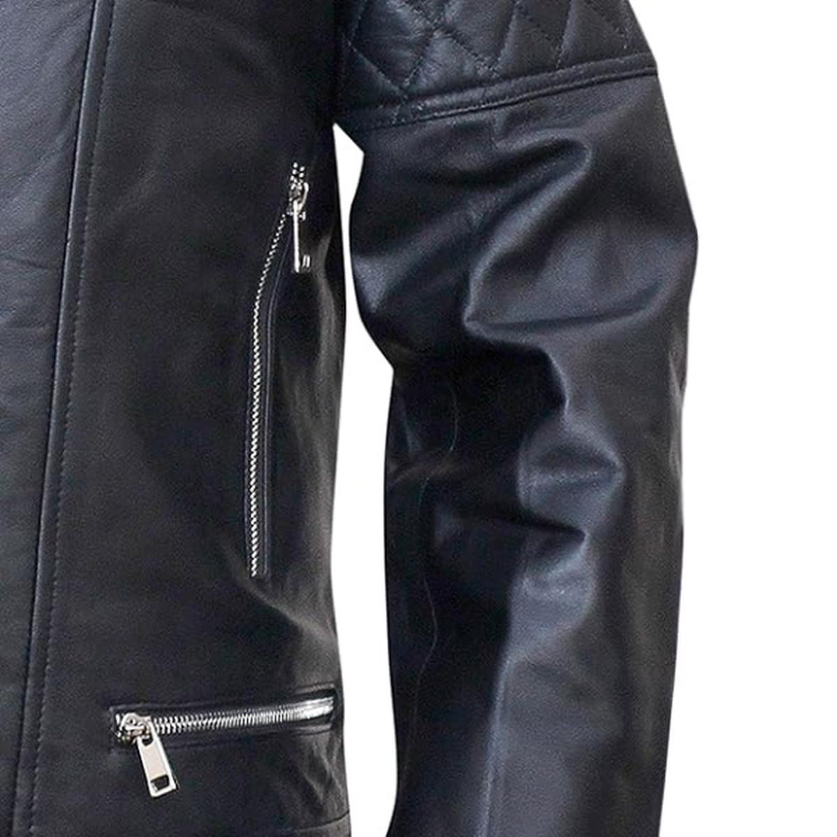 Giacca in pelle Brando con cerniera incrociata da uomo
