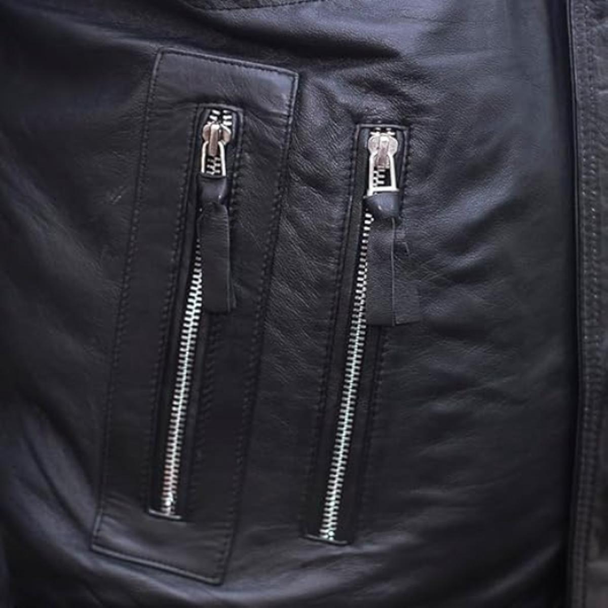 Giacca in pelle di pecora Cafe Racer da uomo, nera