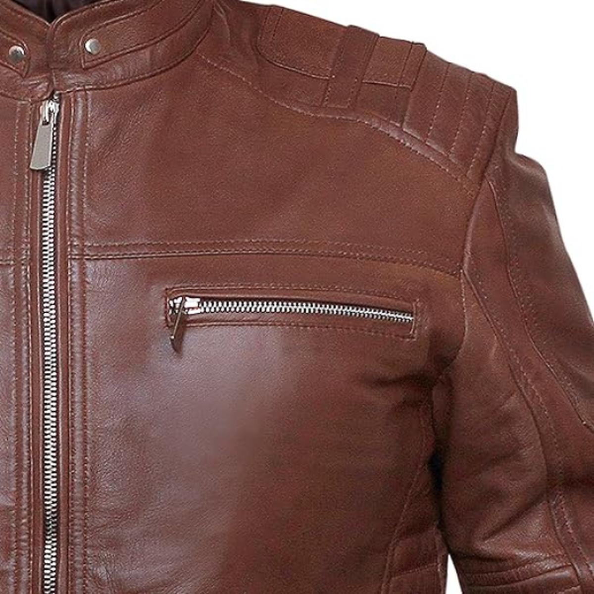 Giacca in pelle da uomo stile Café Racer marrone scuro
