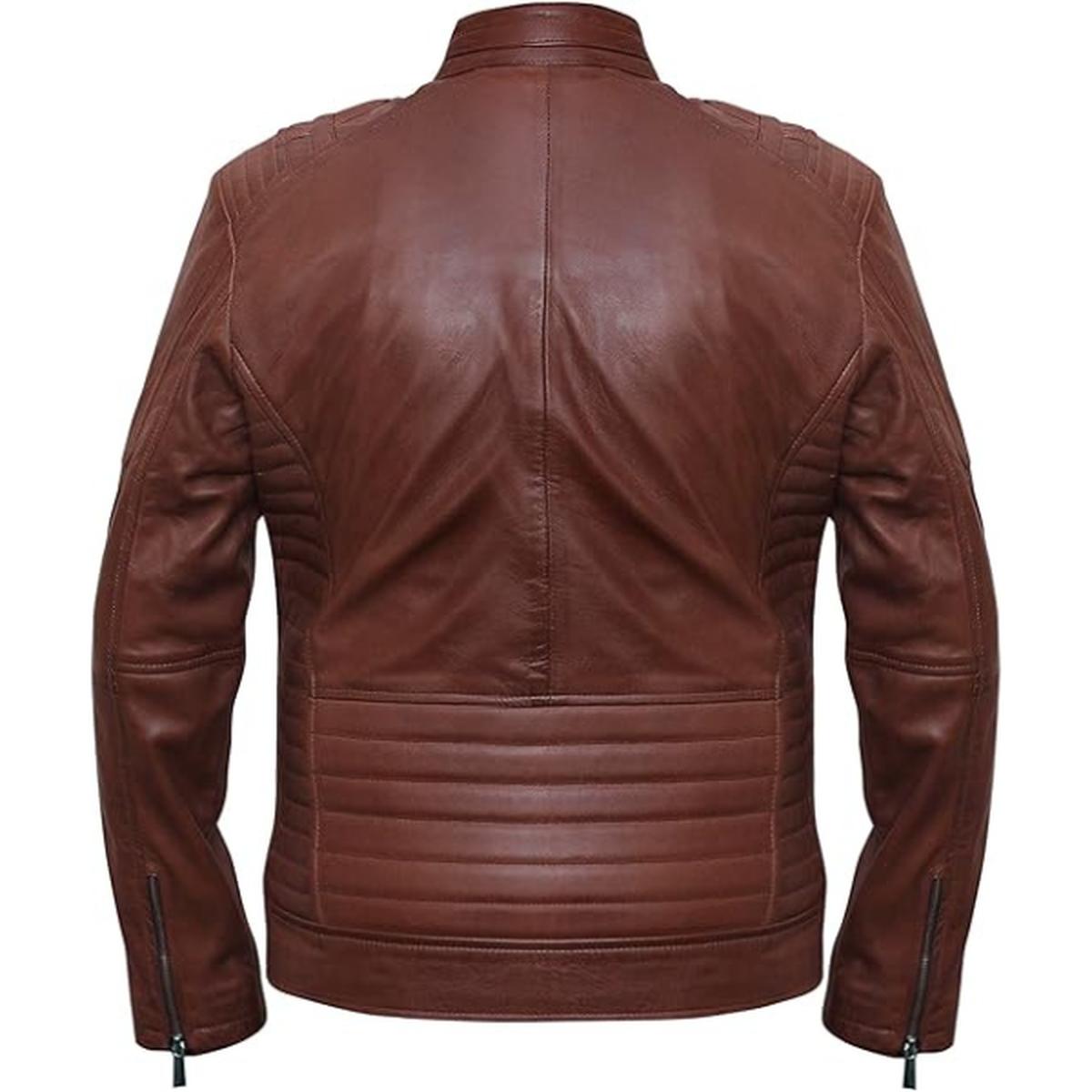 Giacca in pelle da uomo stile Café Racer marrone scuro