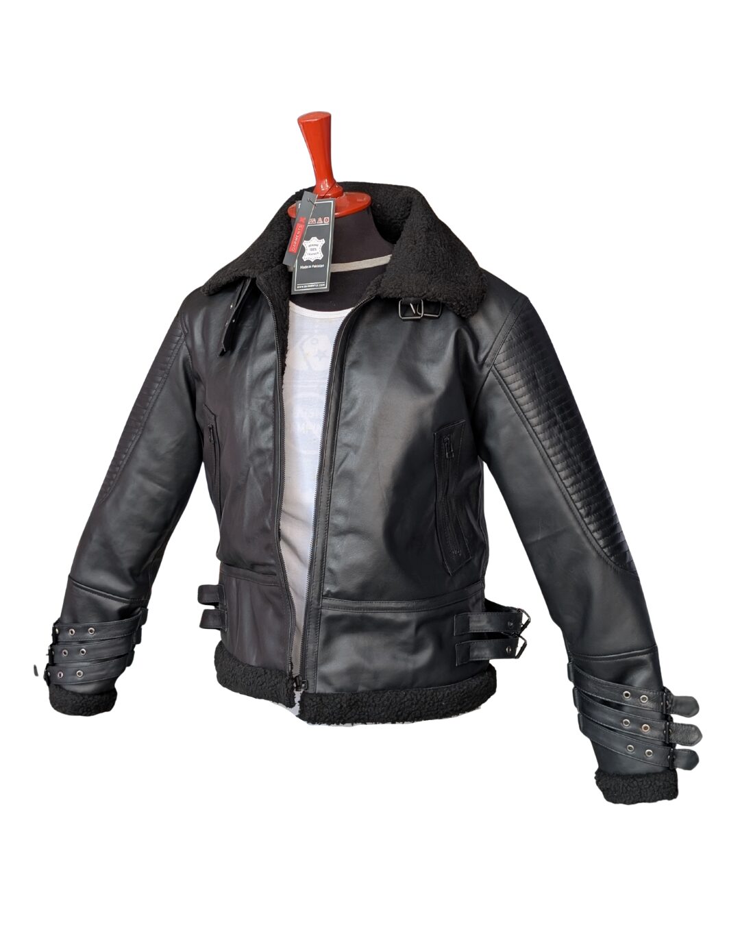 giacca in pelle di pecora nera b3 aviator