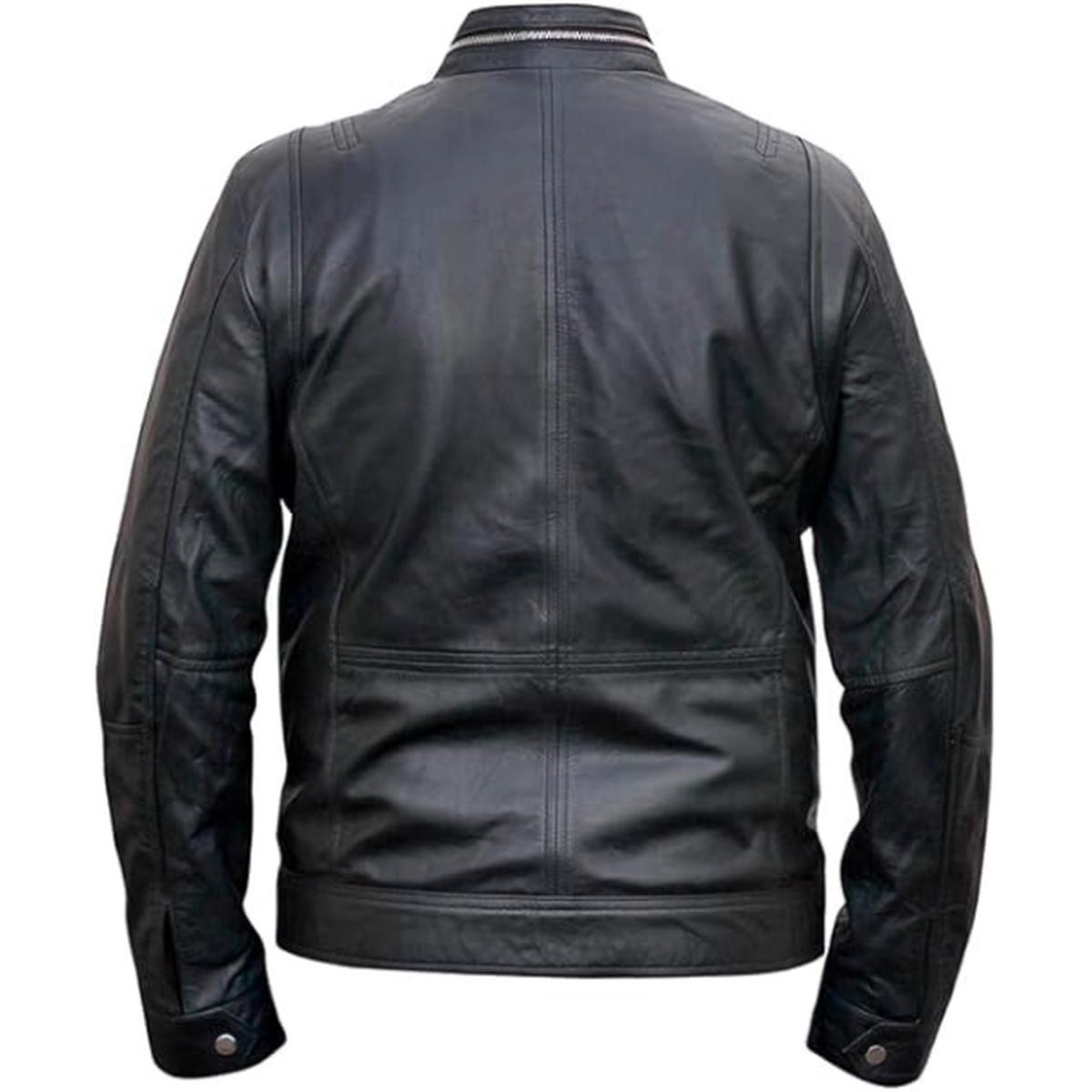 Giacca in pelle di pecora Cafe Racer da uomo, nera
