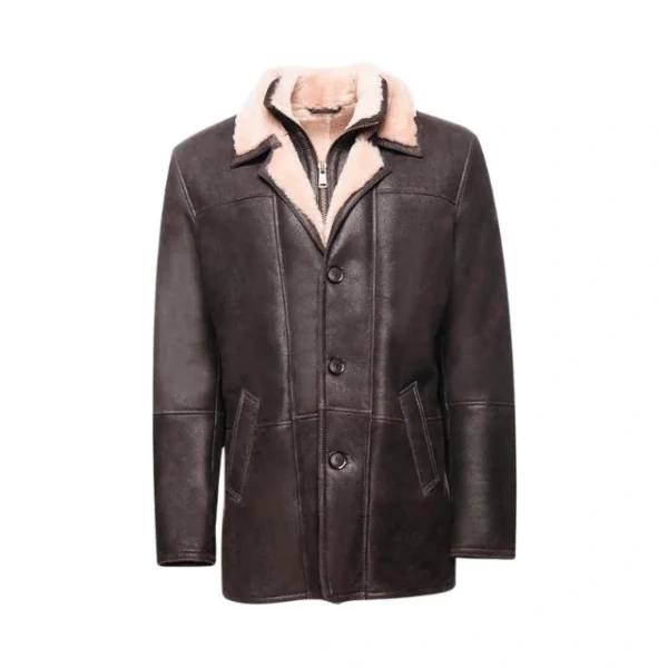 Cappotto da uomo in pelle marrone shearling di Alex