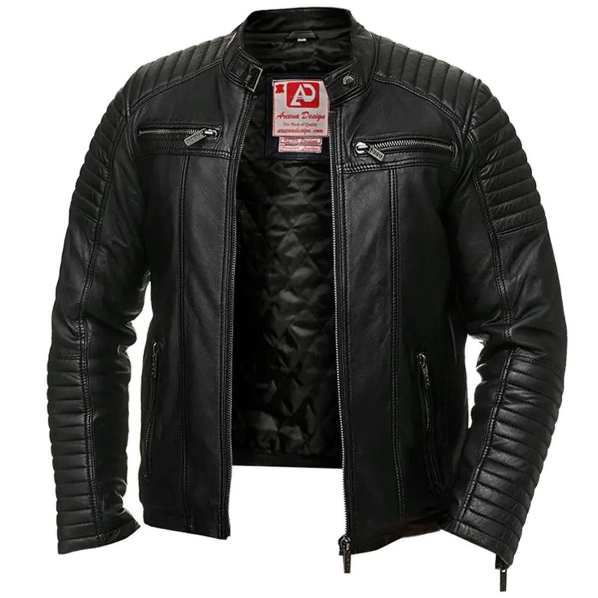 Giacca da motociclista vintage retrò da uomo in vera pelle, nera