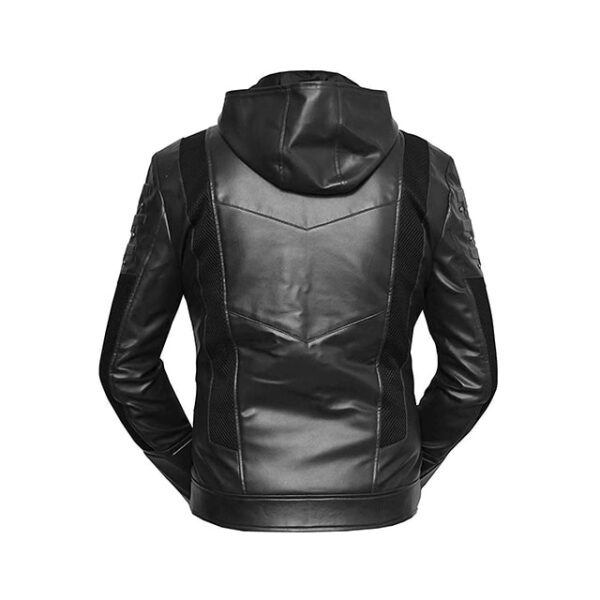 Giacca in pelle nera con cappuccio Arrow Oliver Green