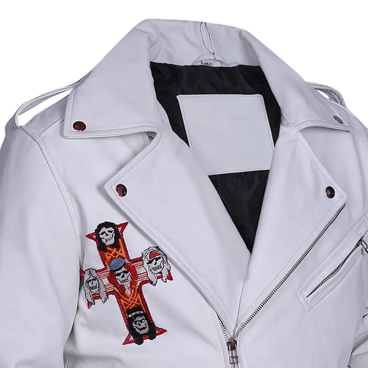 Giacca da motociclista in pelle bianca dei Guns N Roses