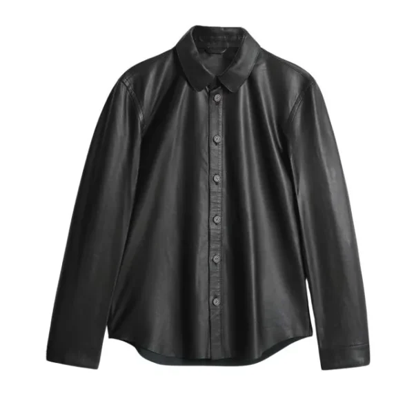 Camicia in pelle nera squadrata Benny Hinn