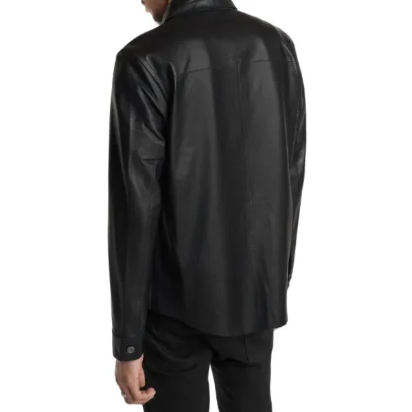 Camicia in pelle nera squadrata Benny Hinn