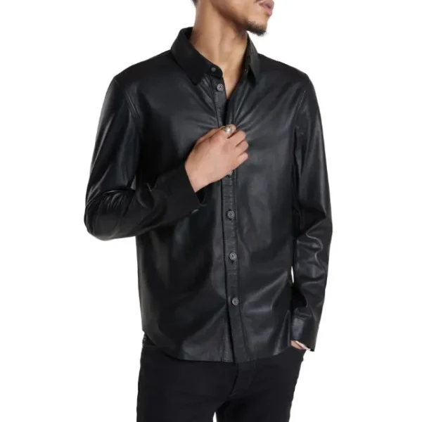 Camicia in pelle nera squadrata Benny Hinn