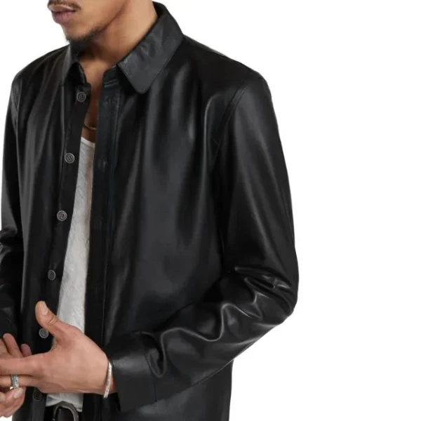 Camicia in pelle nera squadrata Benny Hinn