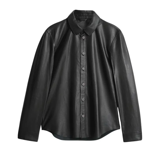 Camicia in pelle nera squadrata Benny Hinn
