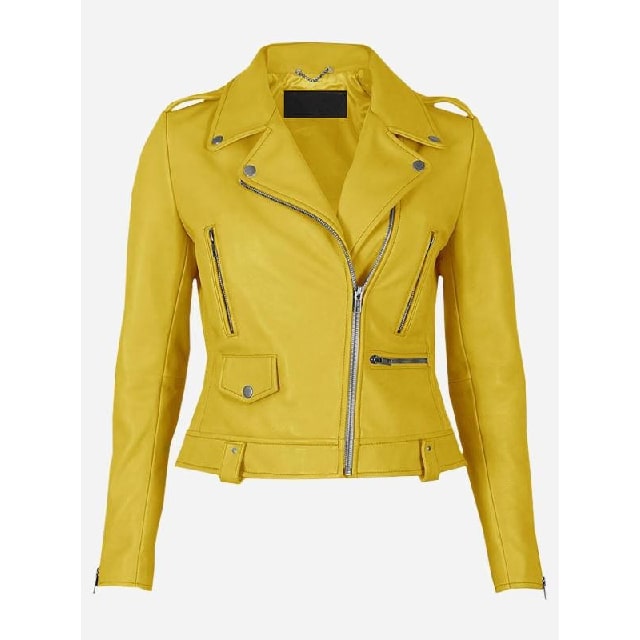 Giacca da motociclista in pelle di pecora gialla da donna