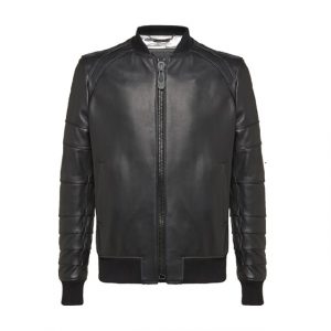 Giacca in pelle nera da bomber