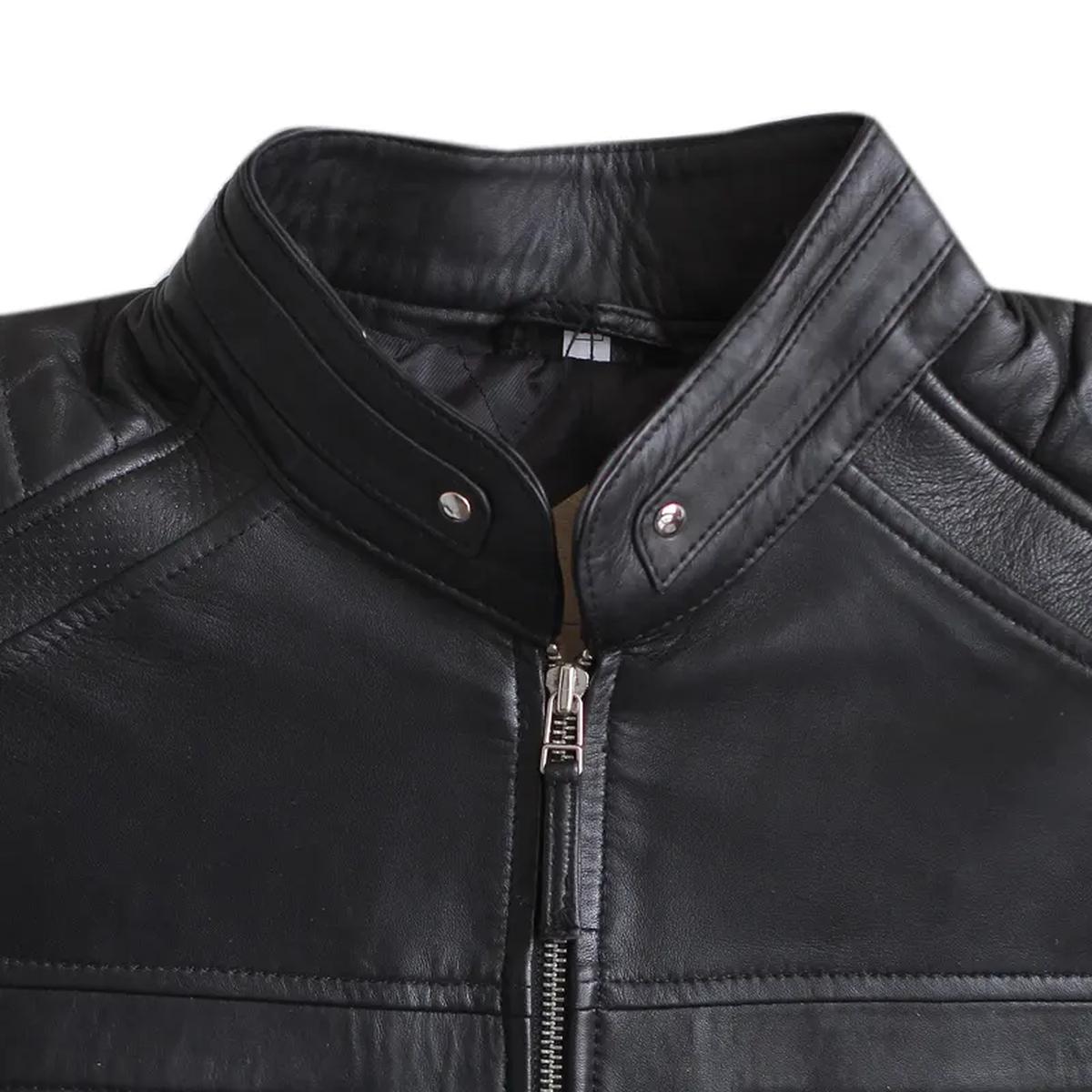 Giacca da motociclista in pelle nera classica da uomo, modello Cafe Racer