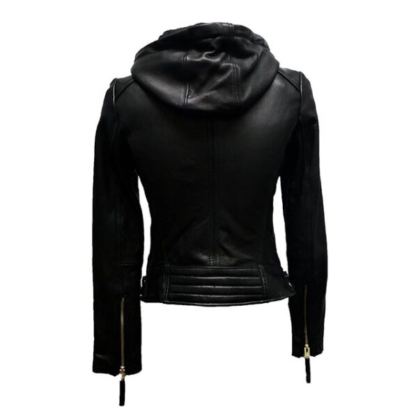 Giacca da motociclista classica in pelle da donna con cappuccio
