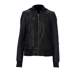 Giacca bomber in pelle trapuntata nera