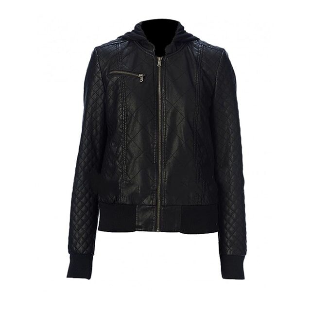 Giacca bomber in pelle trapuntata nera
