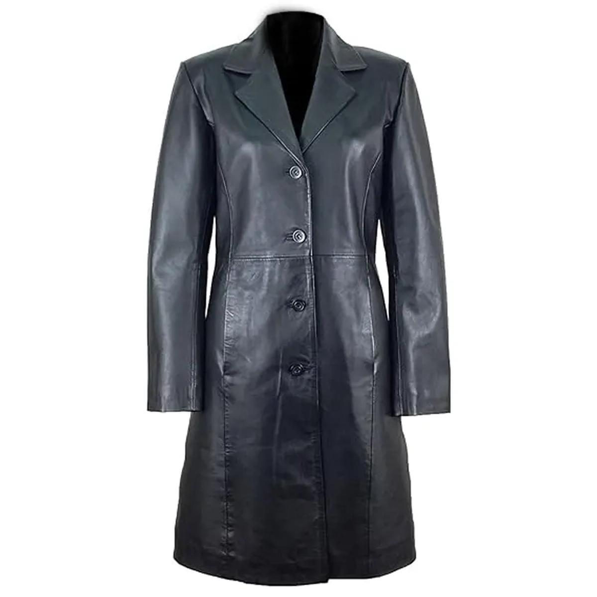 Trench monopetto in pelle nera