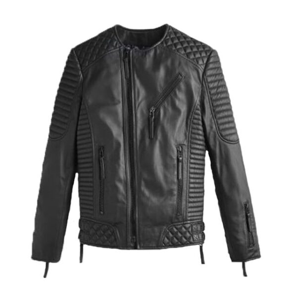 Giacca in pelle trapuntata nera ed elegante
