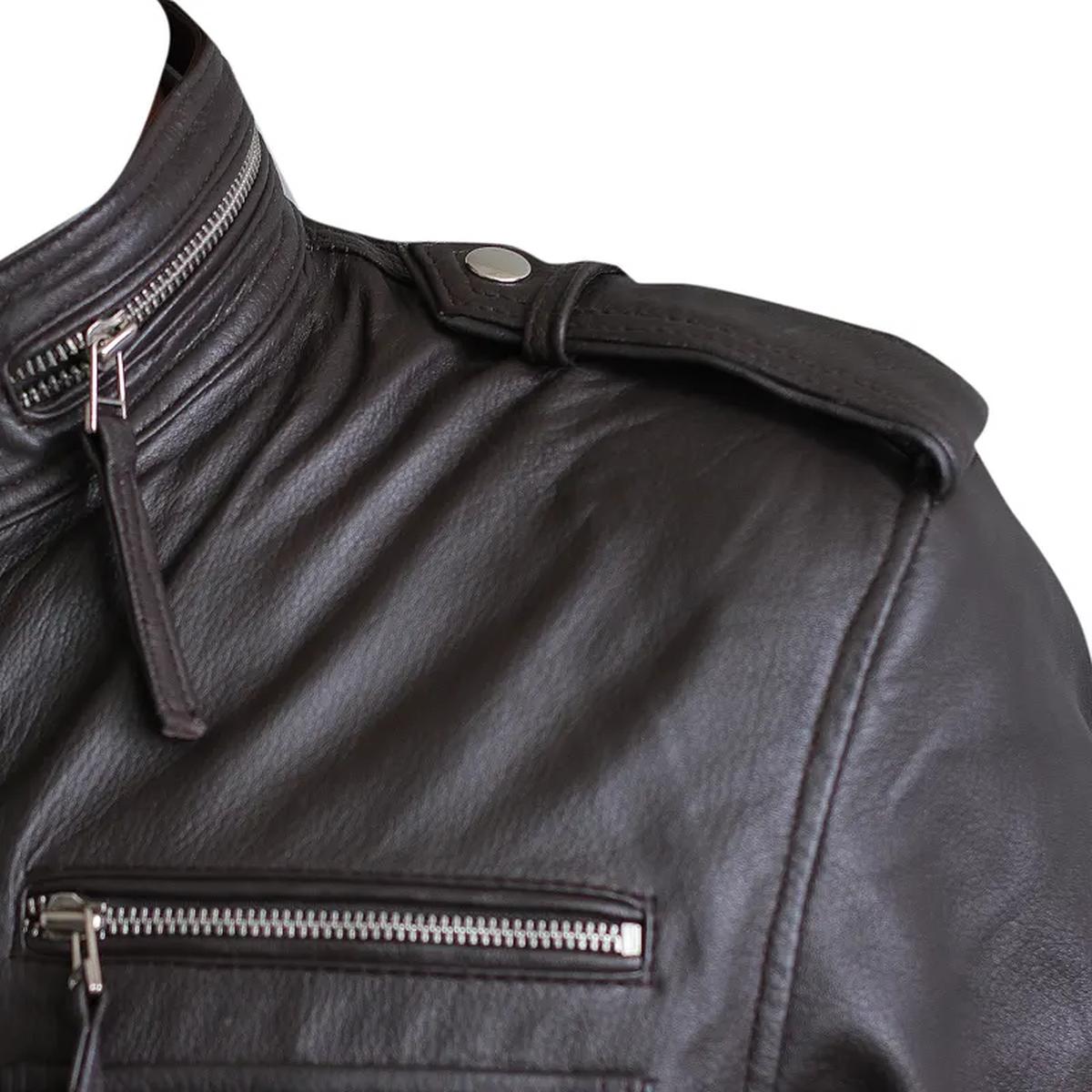 Giacca in pelle di pecora nera da motociclista per uomo