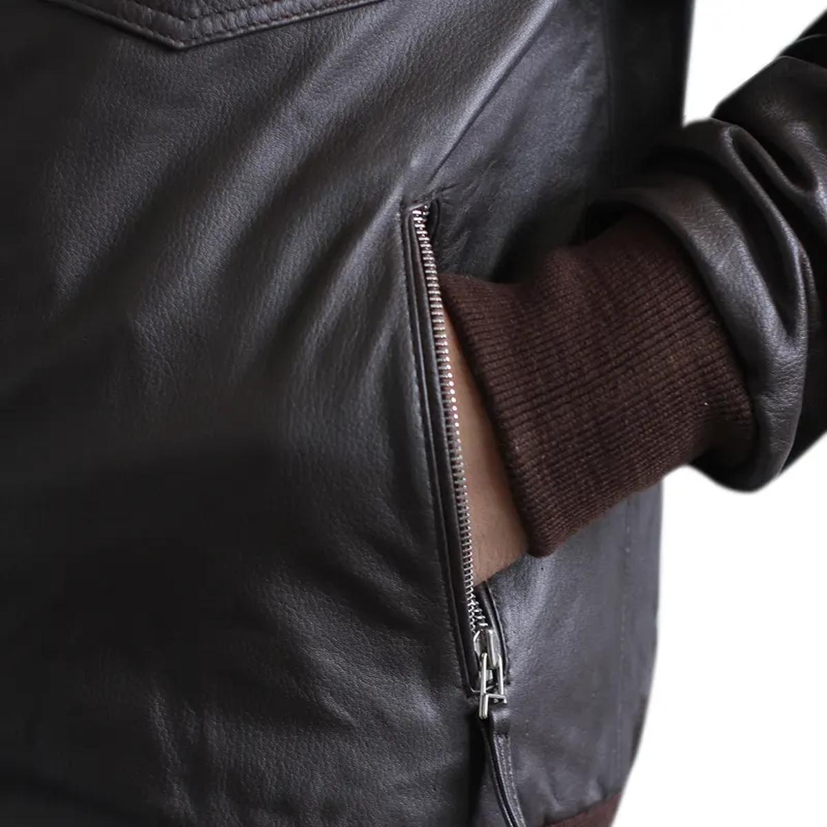 Giacca in pelle di pecora nera da motociclista per uomo