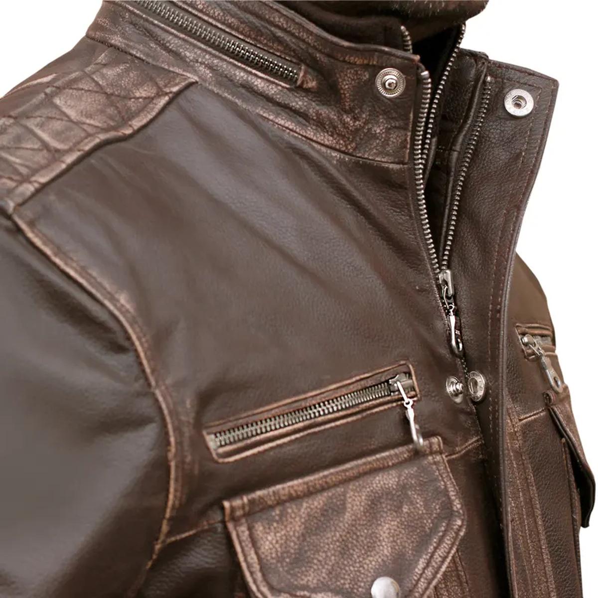 Giacca da motociclista da uomo in vera pelle marrone, stile Cafe Moto Racer