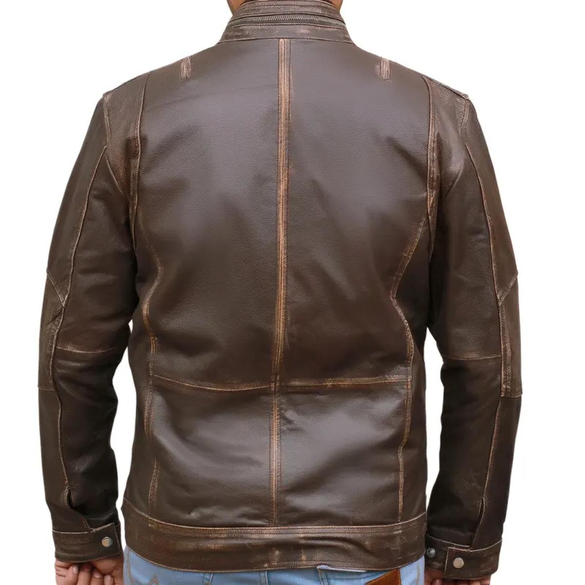 Giacca da motociclista da uomo in vera pelle marrone, stile Cafe Moto Racer
