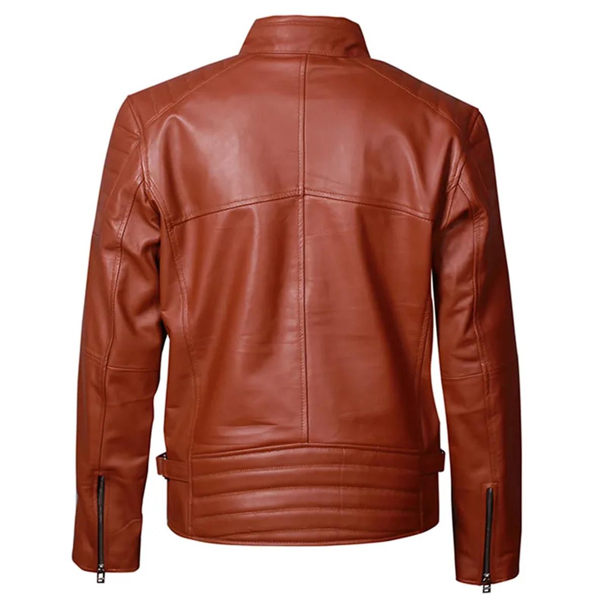 Giacca in pelle da motociclista in stile retrò marrone Cafe Racer