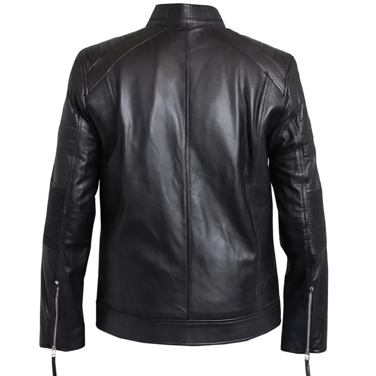 Giacca da motociclista in pelle nera classica da uomo, modello Cafe Racer