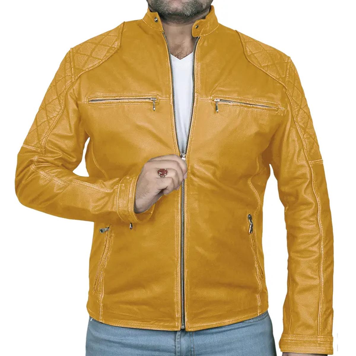 Giacca in pelle da motociclista classica Café Racer per uomo