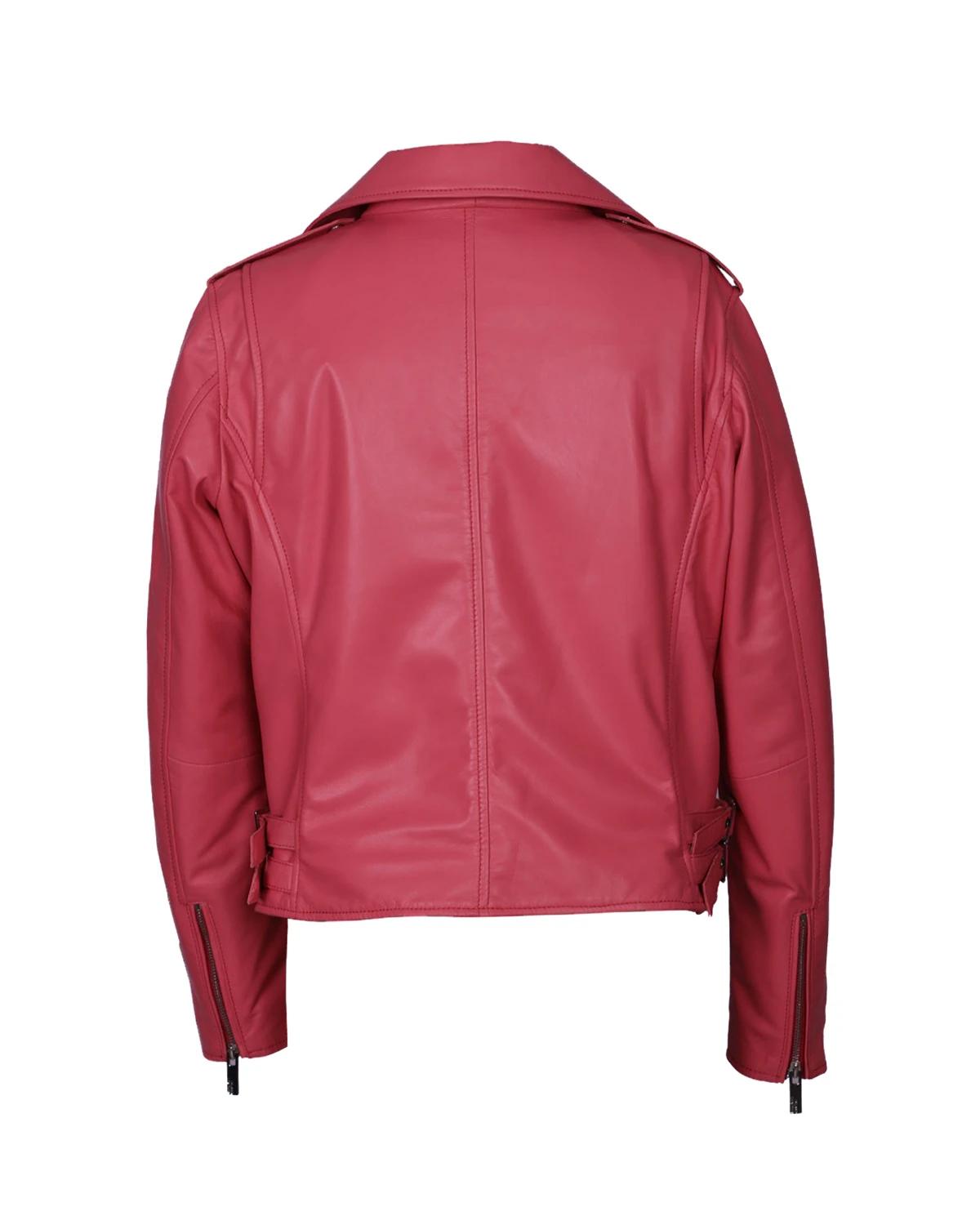 Giacca in pelle di pecora stile motociclista Carol Tapered-Fit