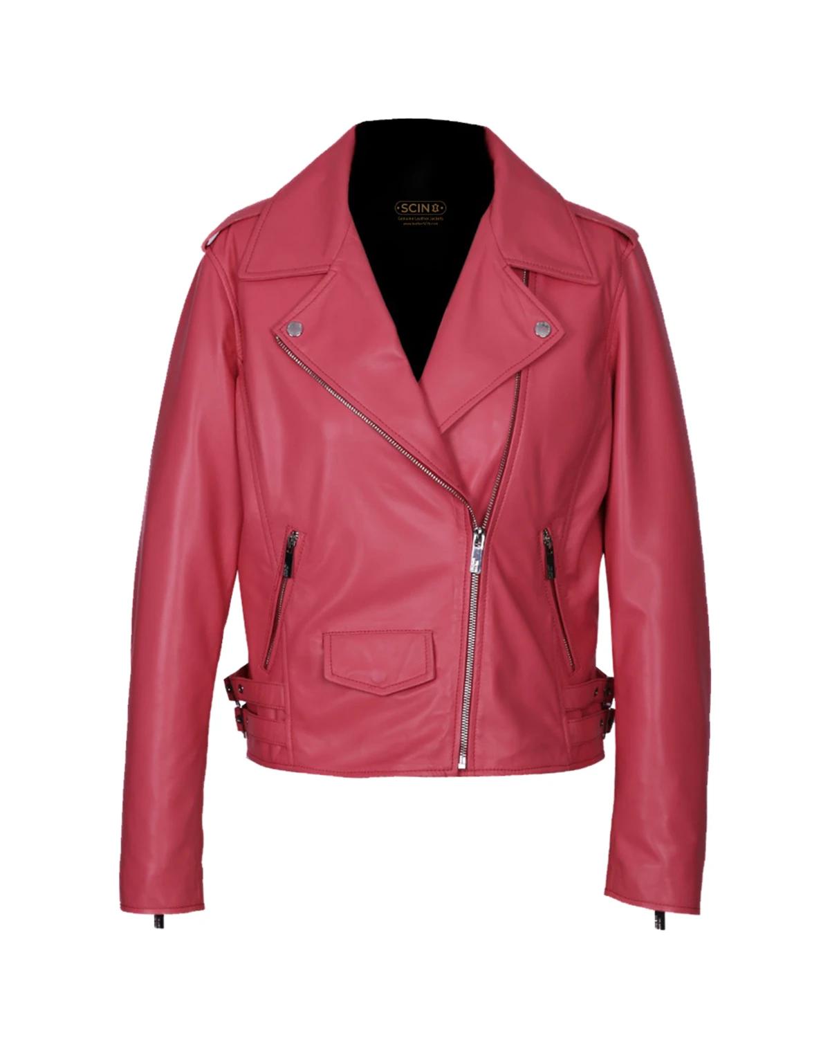Giacca in pelle di pecora stile motociclista Carol Tapered-Fit