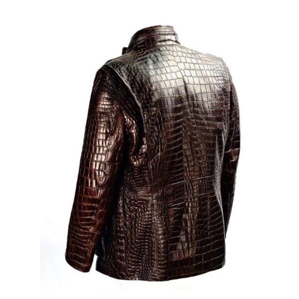 Giacca in similpelle marrone con stampa coccodrillo