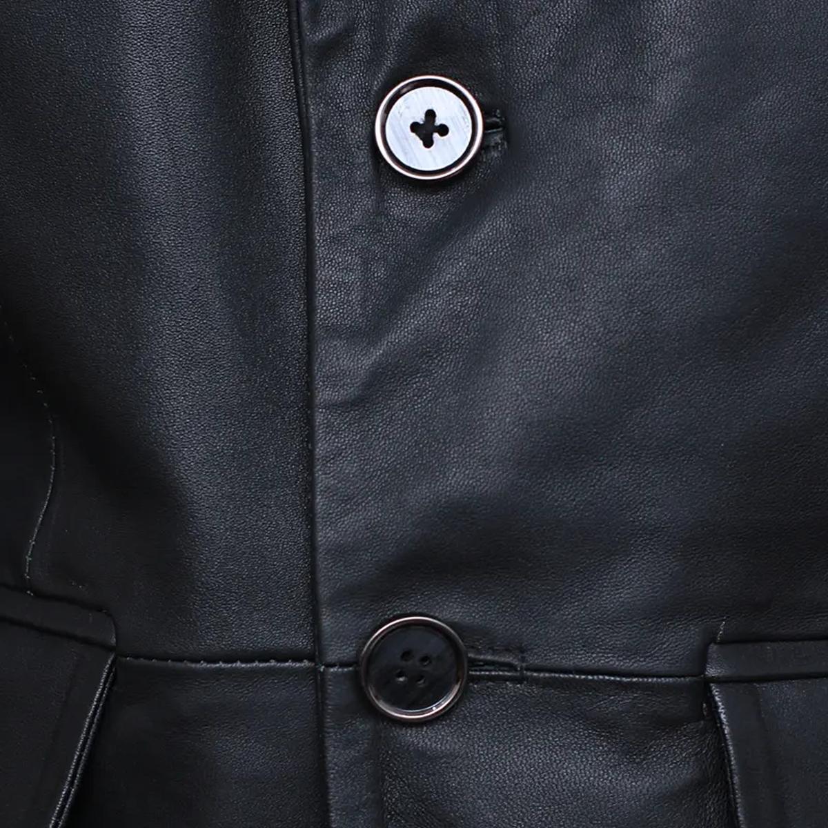 Blazer da uomo in pelle nera a due bottoni