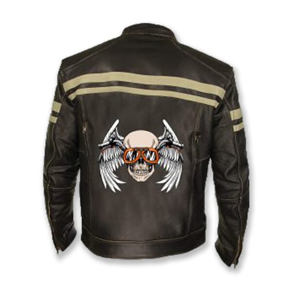 Giacca da motociclista in pelle marrone con teschio vintage classico