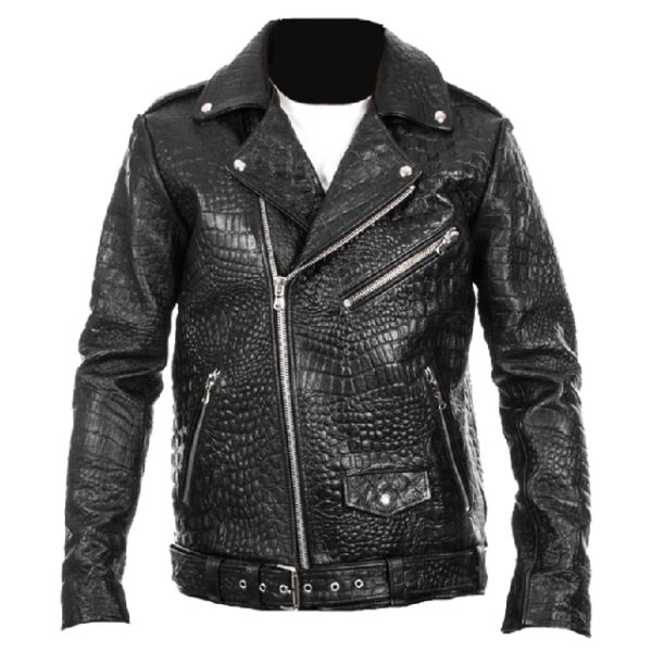 Giacca in similpelle stile motociclista con stampa coccodrillo