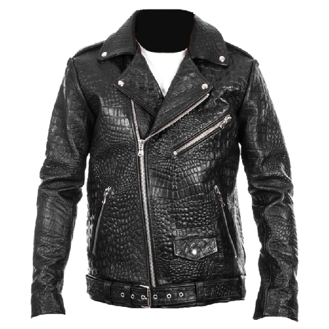 Giacca in similpelle stile motociclista con stampa coccodrillo