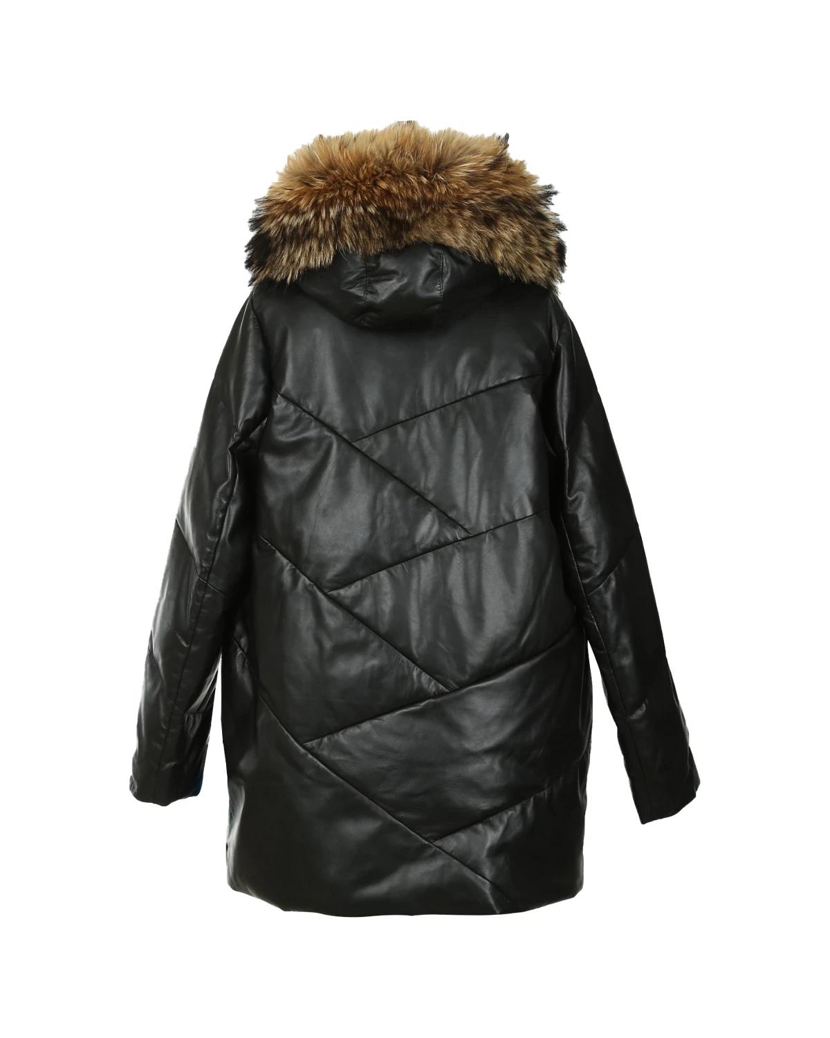 Cappotto imbottito in vera pelliccia di montone con cappuccio staccabile da donna