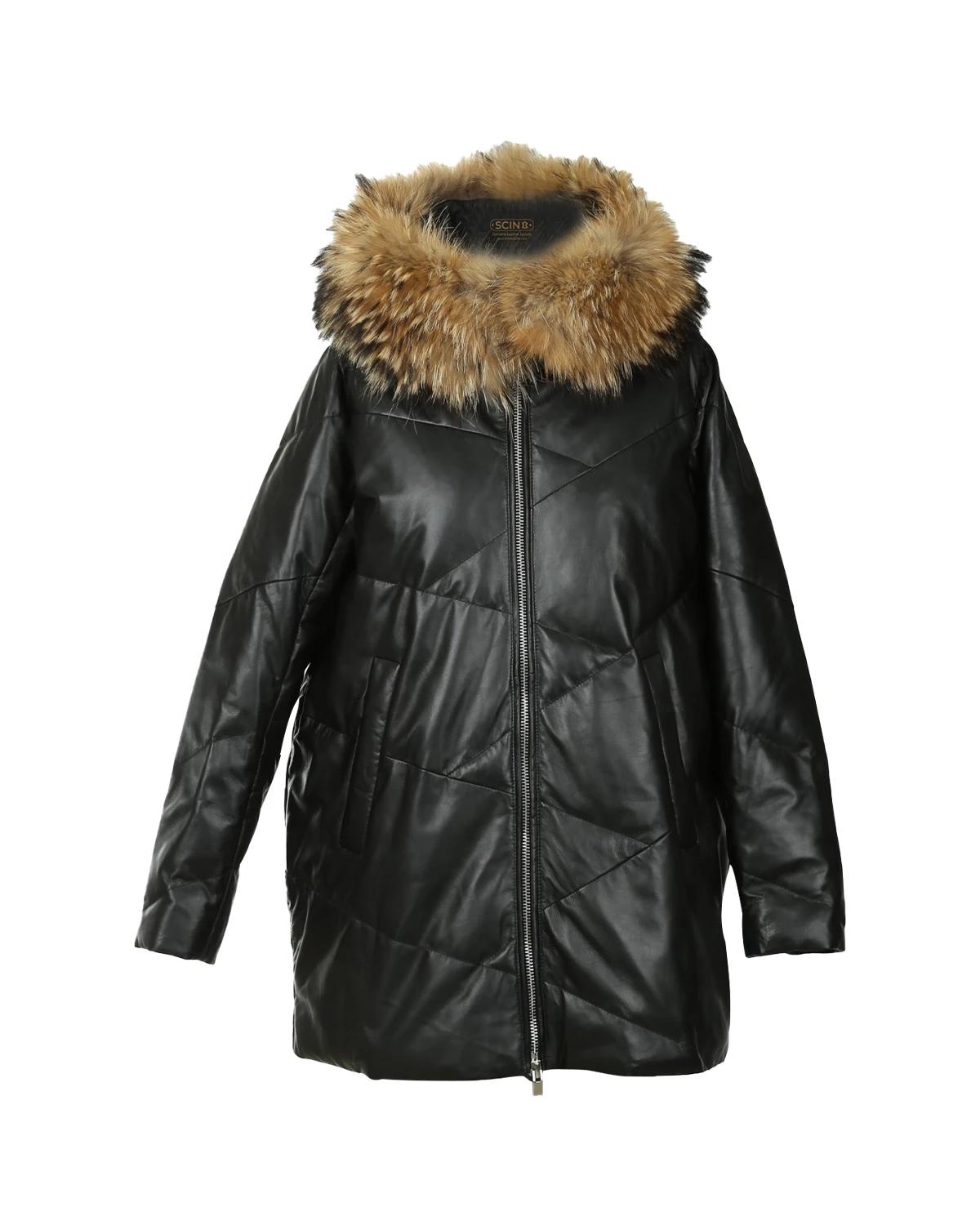 Cappotto imbottito in vera pelliccia di montone con cappuccio staccabile da donna