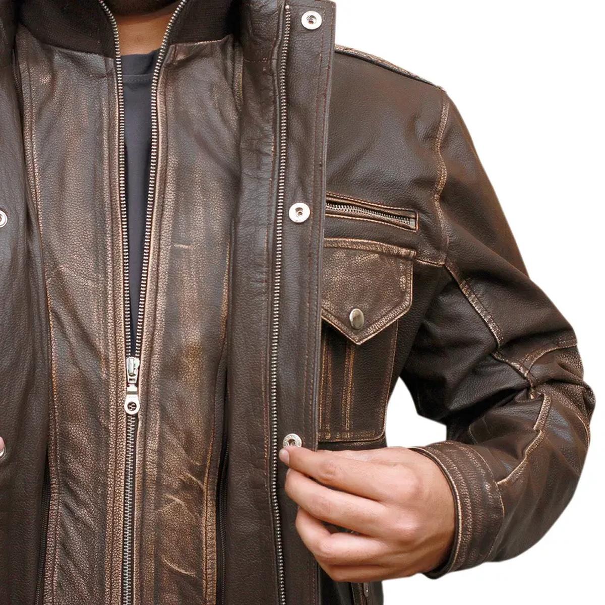 Giacca da motociclista da uomo in vera pelle marrone, stile Cafe Moto Racer
