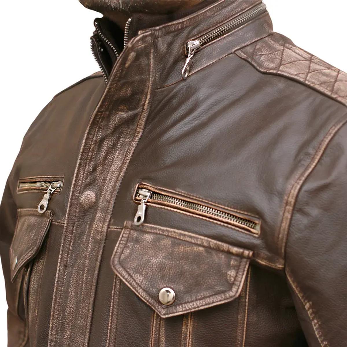 Giacca da motociclista da uomo in vera pelle marrone, stile Cafe Moto Racer