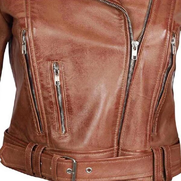 Giacca in pelle marrone chiaro da donna Elisa